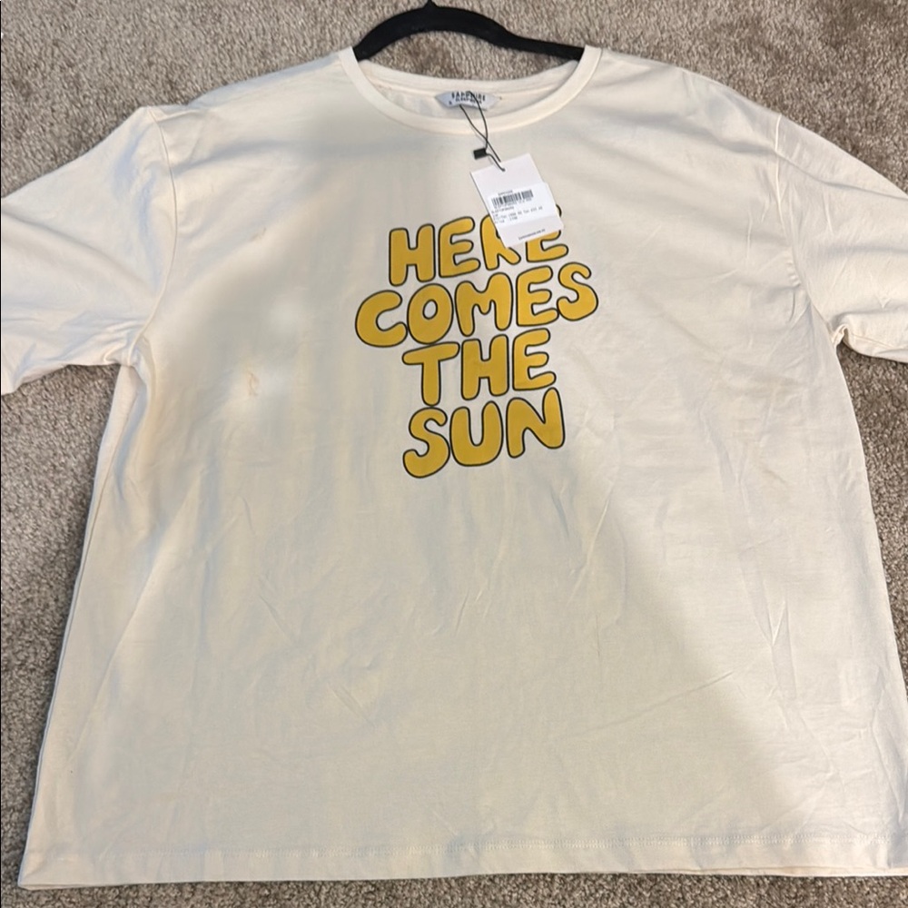 Zenana Outfitters Cream Tee with Yellow Text